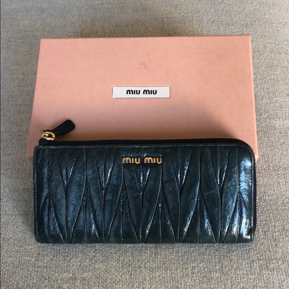 Authentic Blue Miu Miu Matelasse ZIP Around Wallet